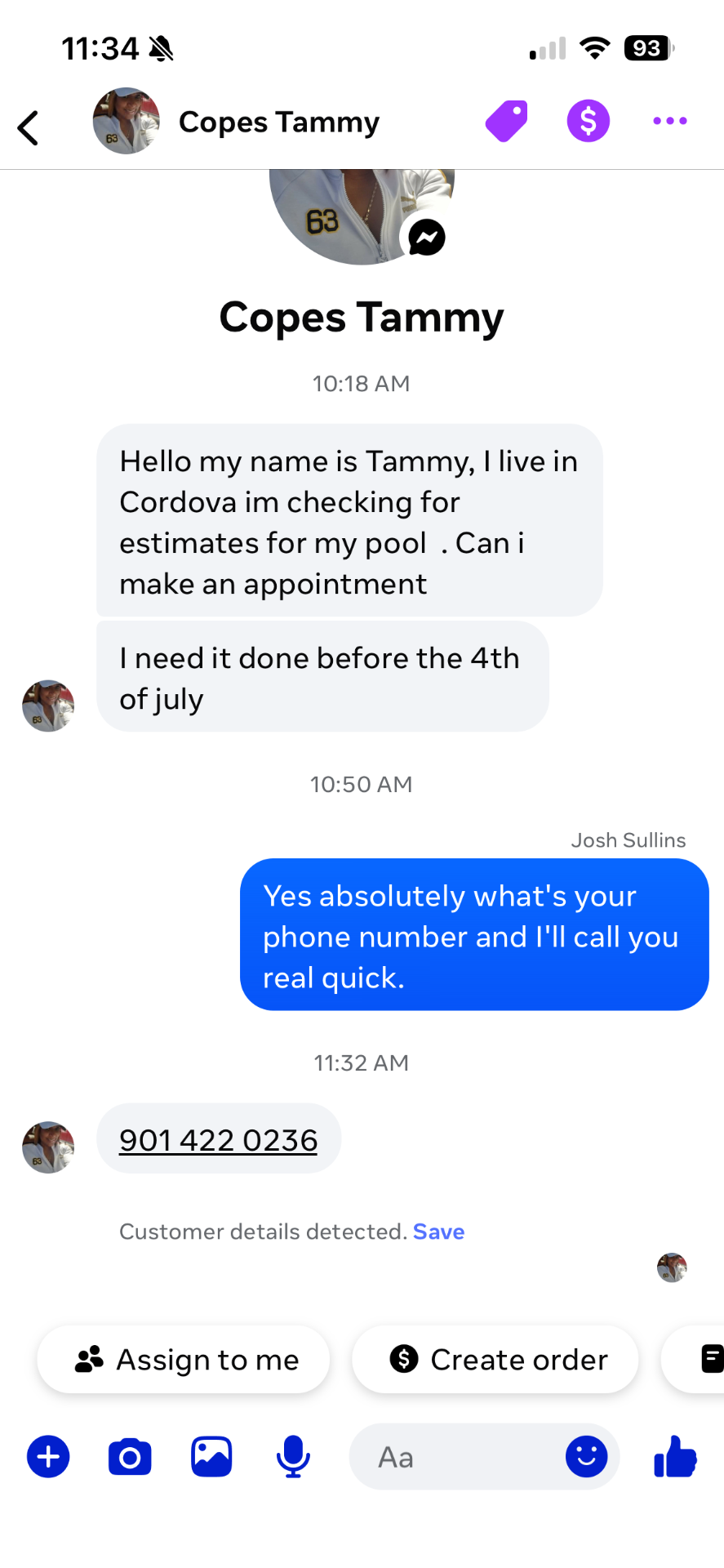 Pool liner lead message #1 from a homeowner